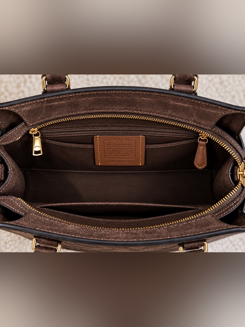 Coach Maggie Small Tote Croc Embossed Suede Brown Gold CCC71 - Picture 6 of 7